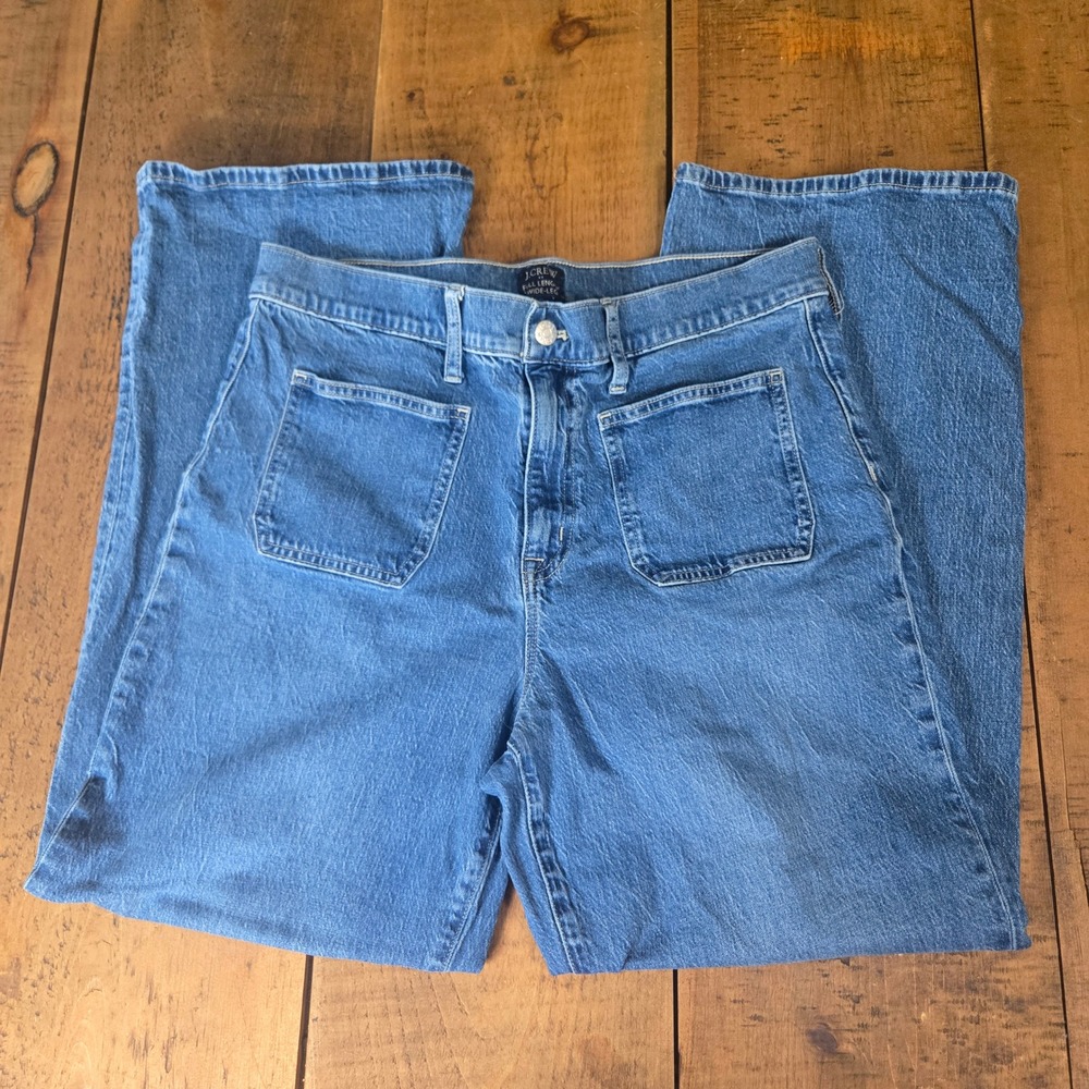 J.Crew Full Length Wide-Leg Jeans Medium Wash Blue High Rise Patch Pocket 31/32